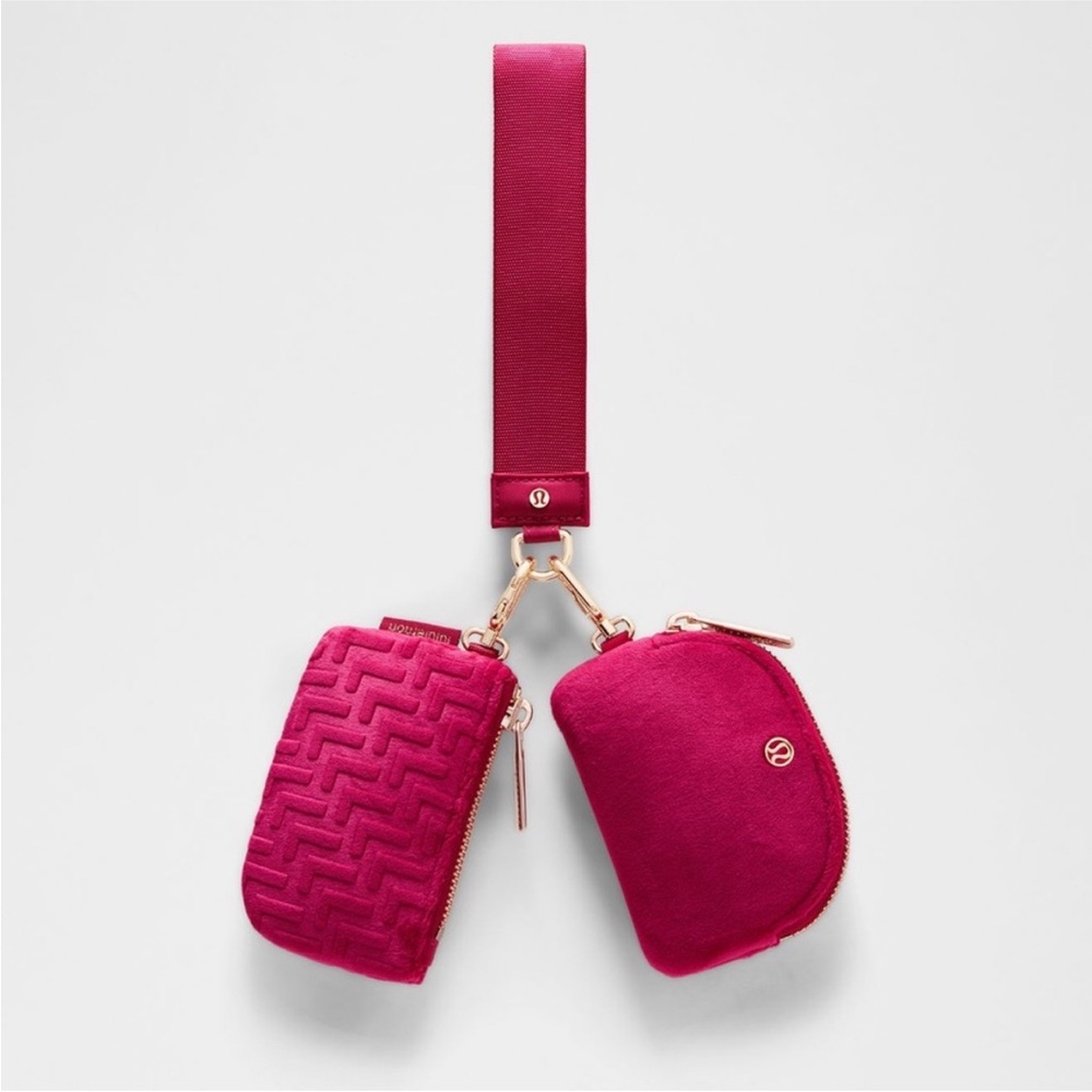 NWT Lululemon Dual Pouch Wristlet Monogram Velvet Berry Rumble